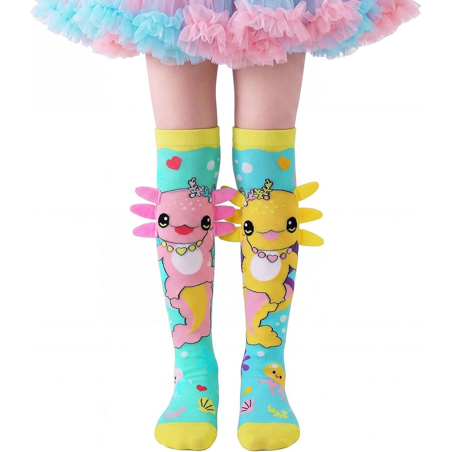 PinkSheep Axolotl Crazy Socks, Knee High with 3D Gills