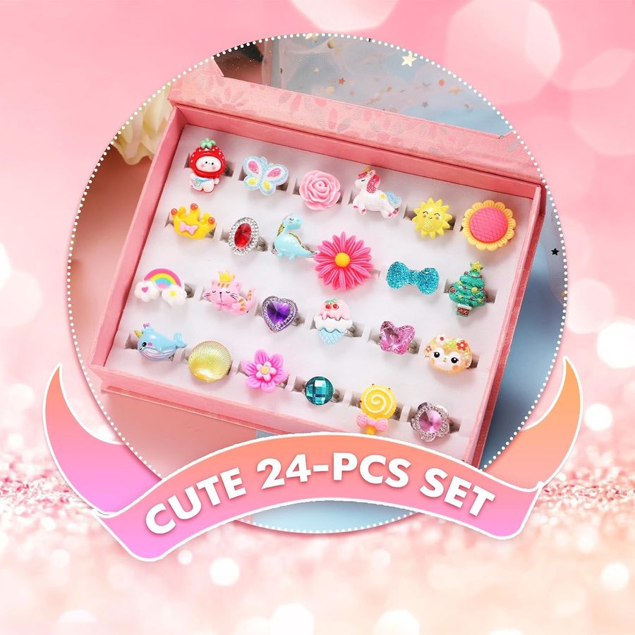 PinkSheep Little Girl Jewel Rings in Box, 24 Adjustable Rings picture 3