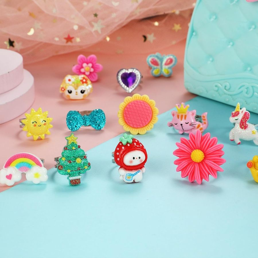 PinkSheep Little Girl Jewel Rings in Box, 24 Adjustable Rings picture 4